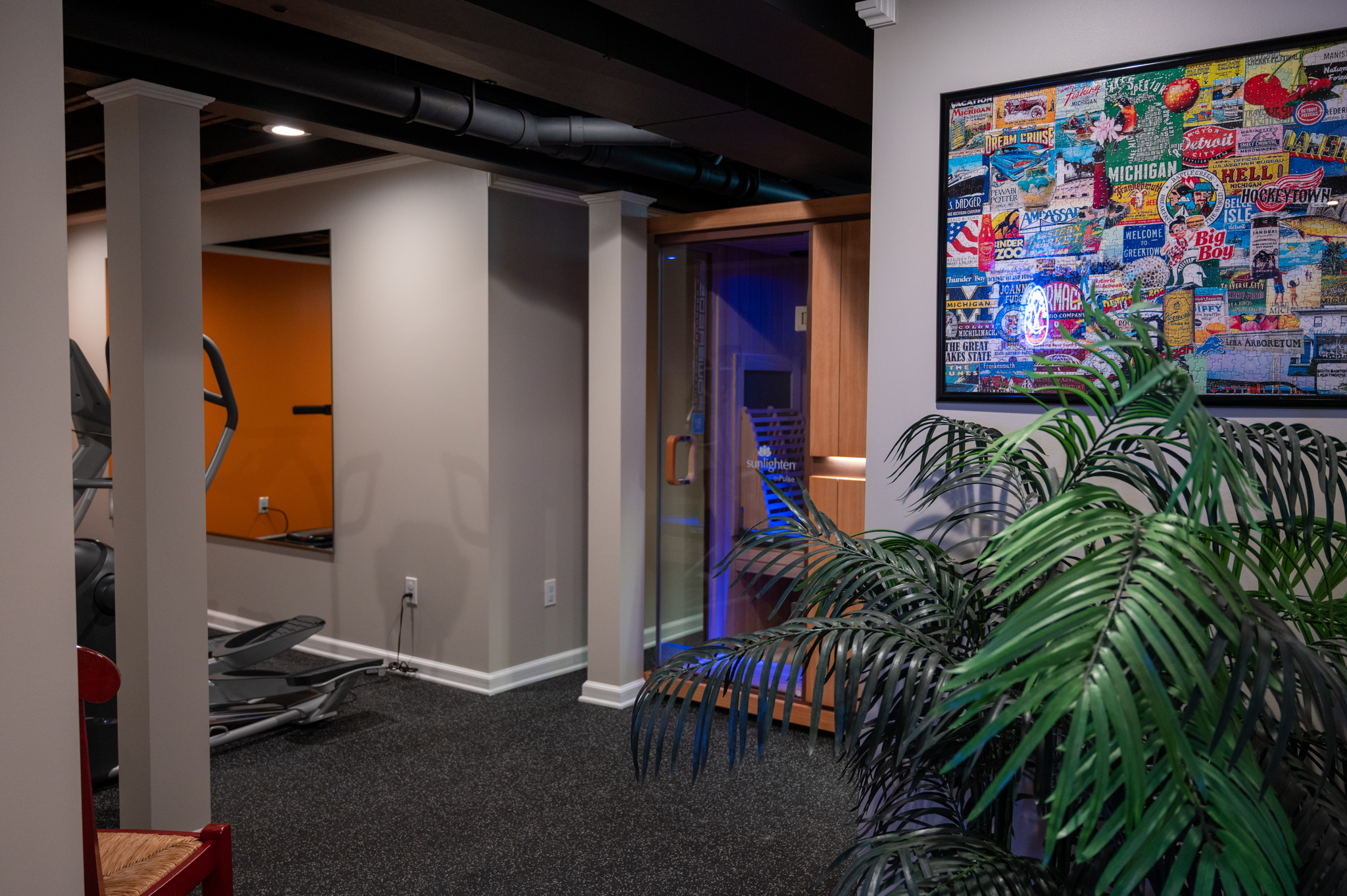 Finished Basement with Wet Bar, Home Gym and Large Entertainment Center