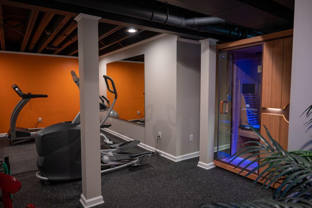 Finished basement home gym with sauna in Oakland Twp., Michigan