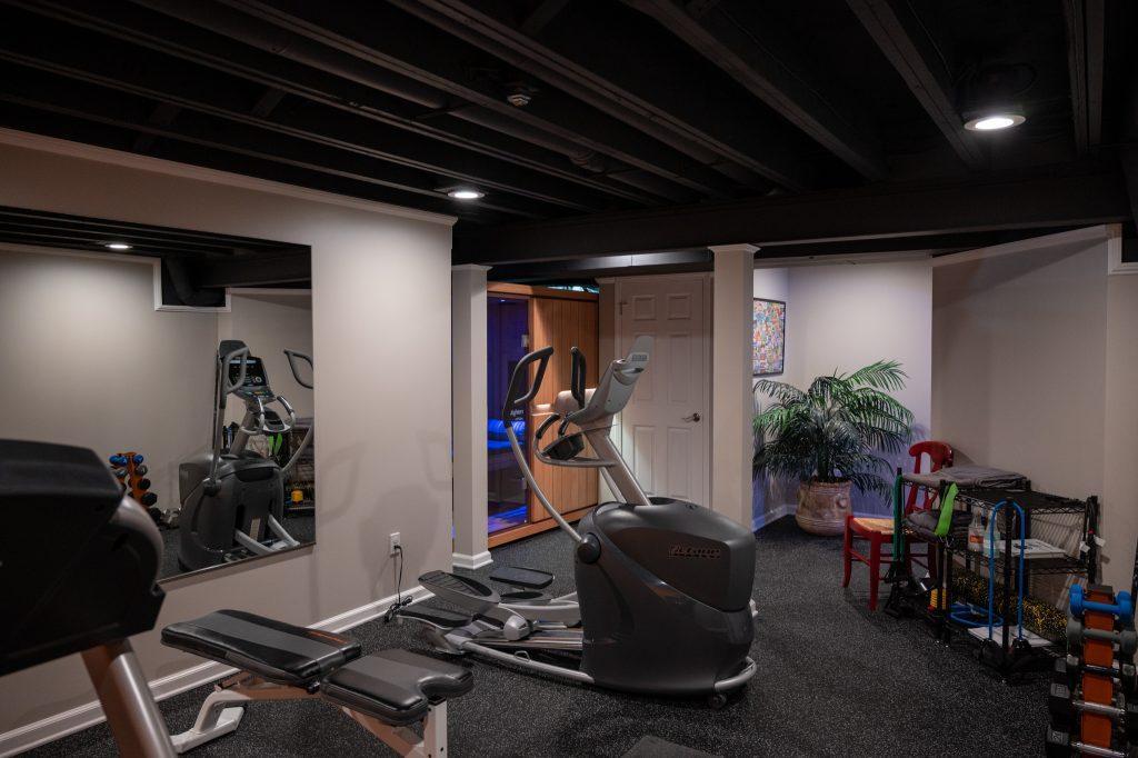 Finished basement home gym with sauna in Oakland Twp., Michigan