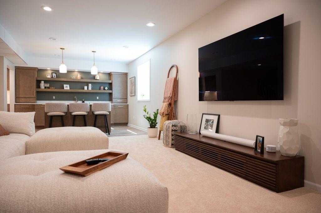 Finished basement living room in Novi, Michigan