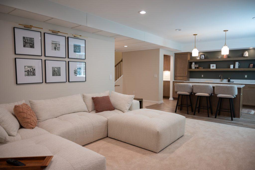 Finished basement living room in Novi, Michigan