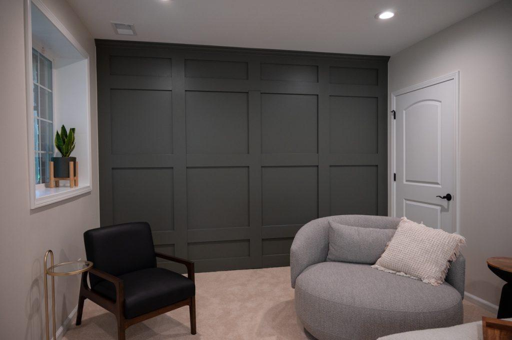 Finished basement accent wall in living room in Novi, Michigan