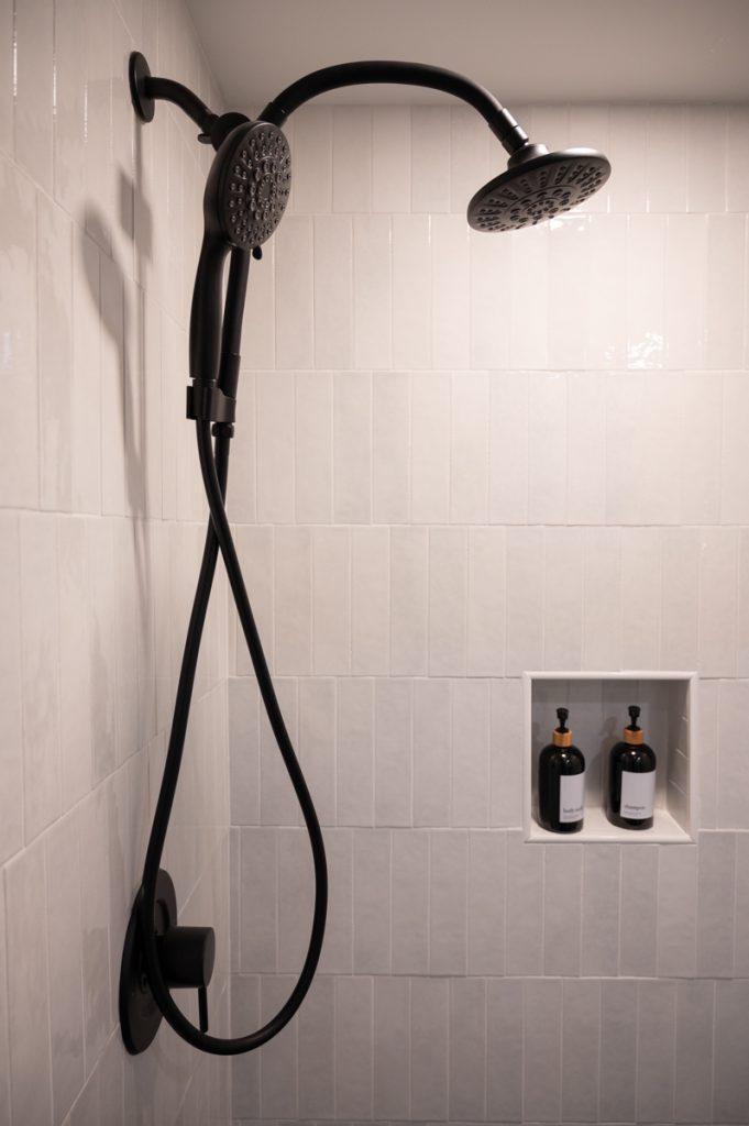 Finished basement walk-in shower in bathroom in Novi, Michigan