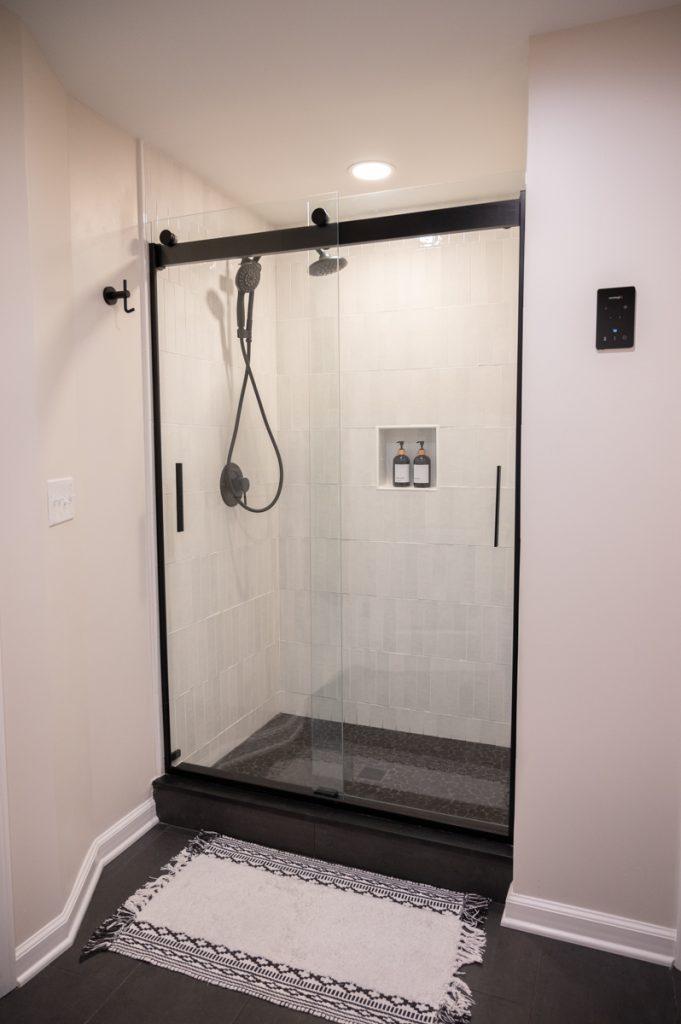 Finished basement walk-in shower in bathroom in Novi, Michigan