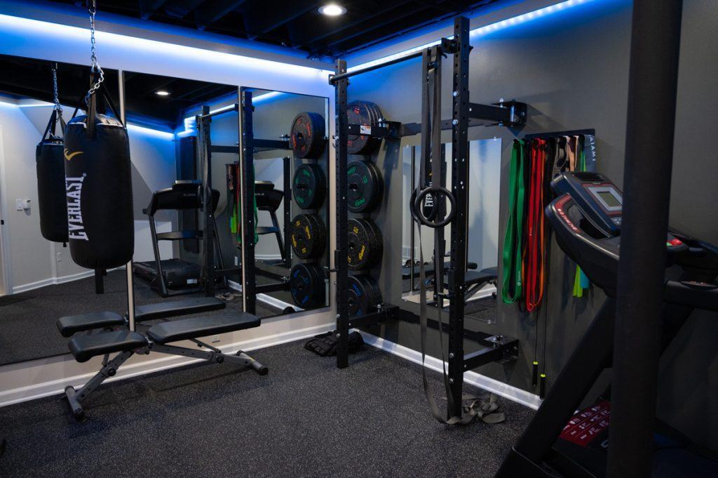 Finished basement home gym in Novi, Michigan