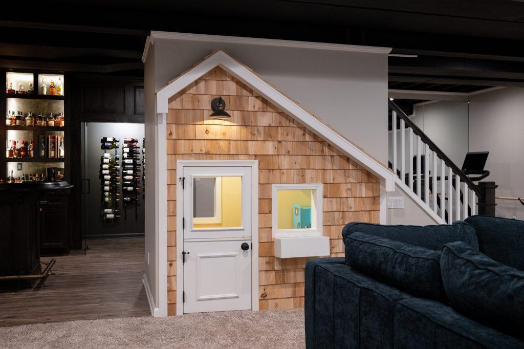 Finished basement under stairs kids playhouse in Bloomfield Hills, Michigan