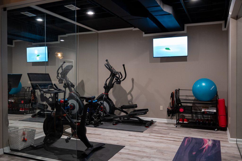 Finished basement home gym in Troy, Michigan