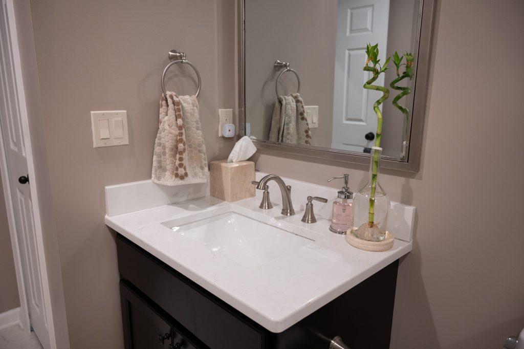 Finished basement bathroom vanity in Troy, Michigan