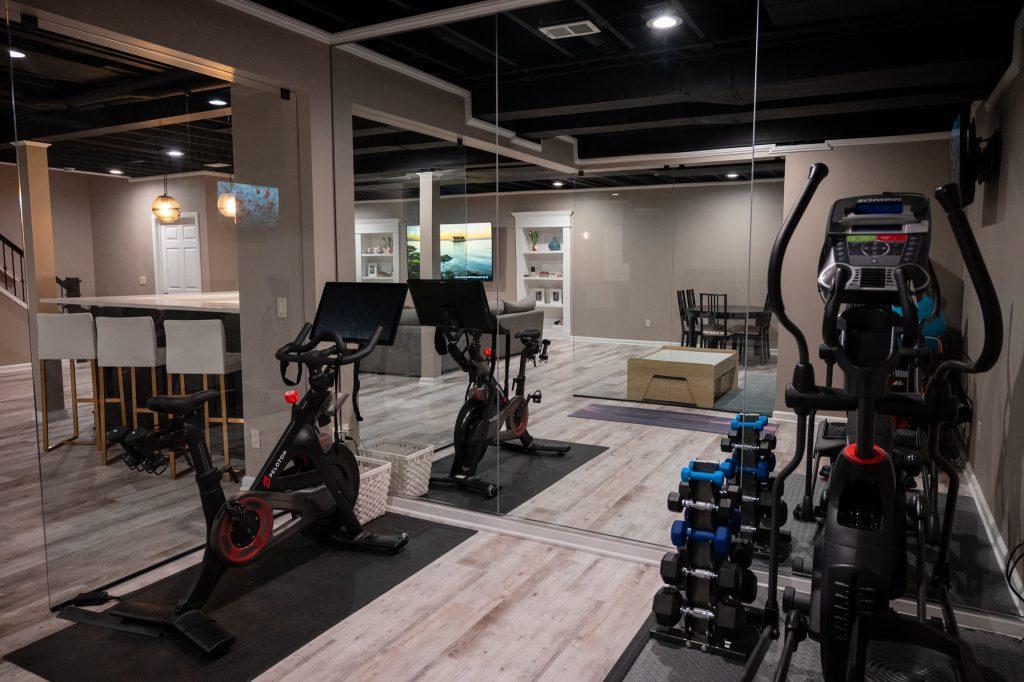 Finished basement home gym in Troy, Michigan