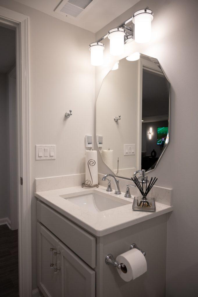 Finished basement bathroom vanity in Novi, Michigan