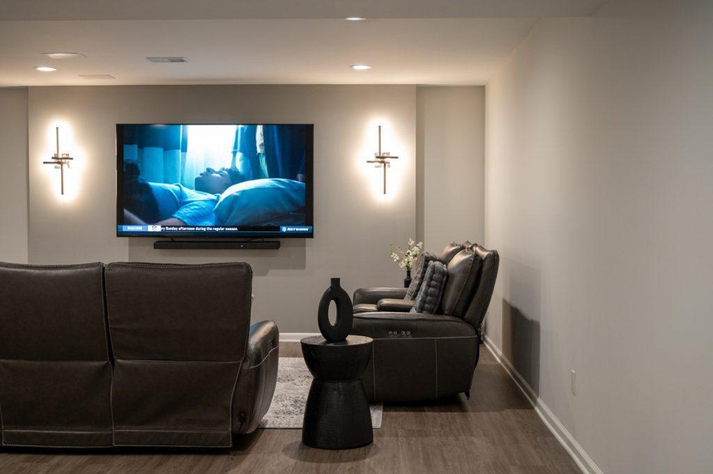 Finished basement living room in Novi, Michigan