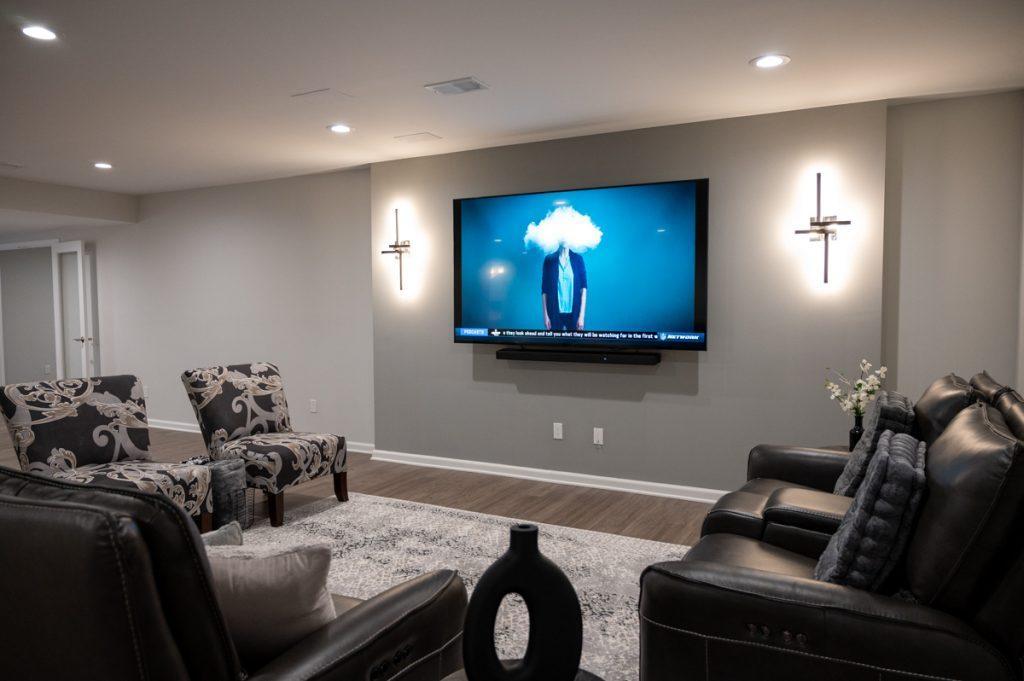 Finished basement living room in Novi, Michigan