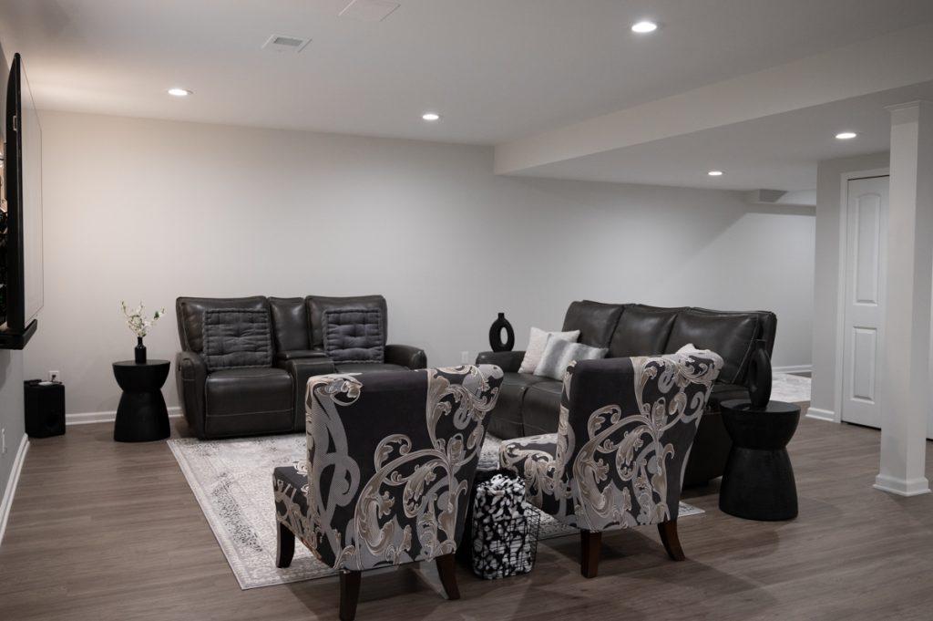 Finished basement living room in Novi, Michigan