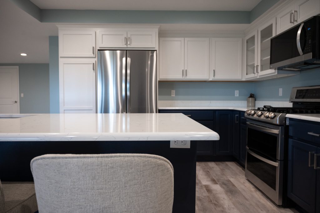 Finished basement kitchen and game area in White Lake, Michigan